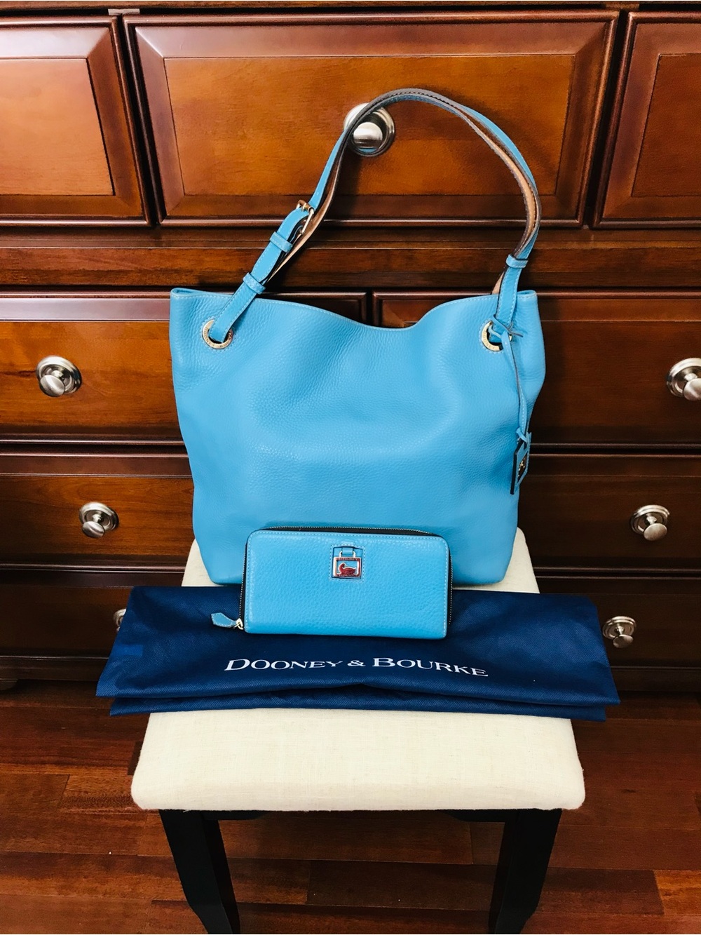 Dooney & Bourke Pebble Leather Tote in Turquoise Blue